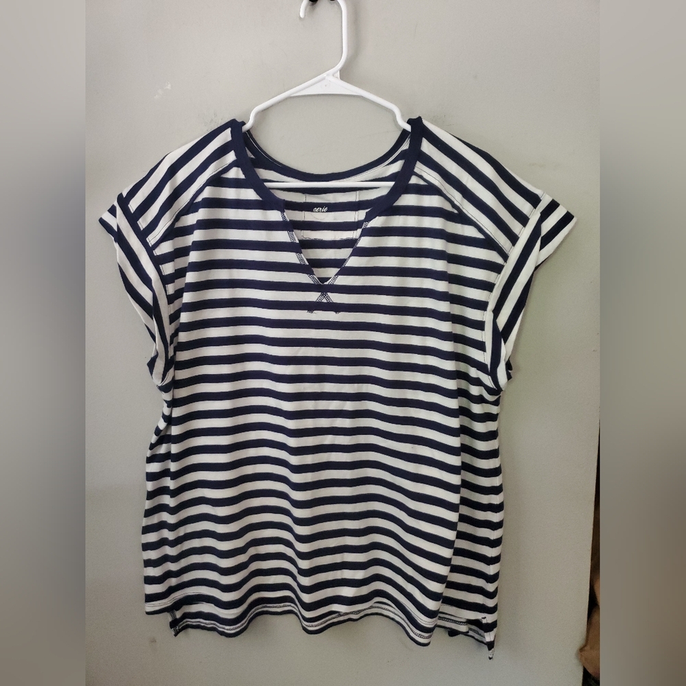 aerie Navyand White Striped Short Sleeve Tee